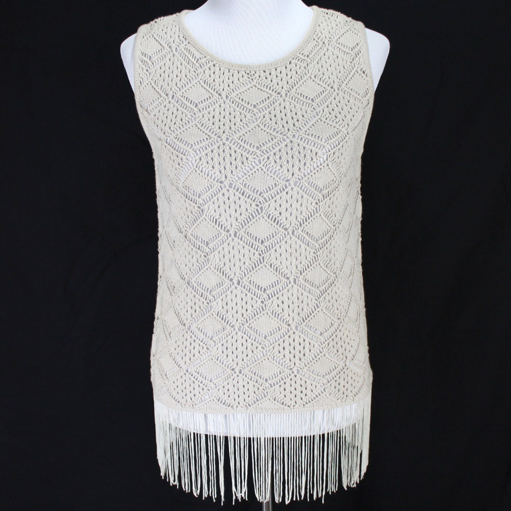 Evolution by Cyrus Sweater Top Vest Tan Fringed